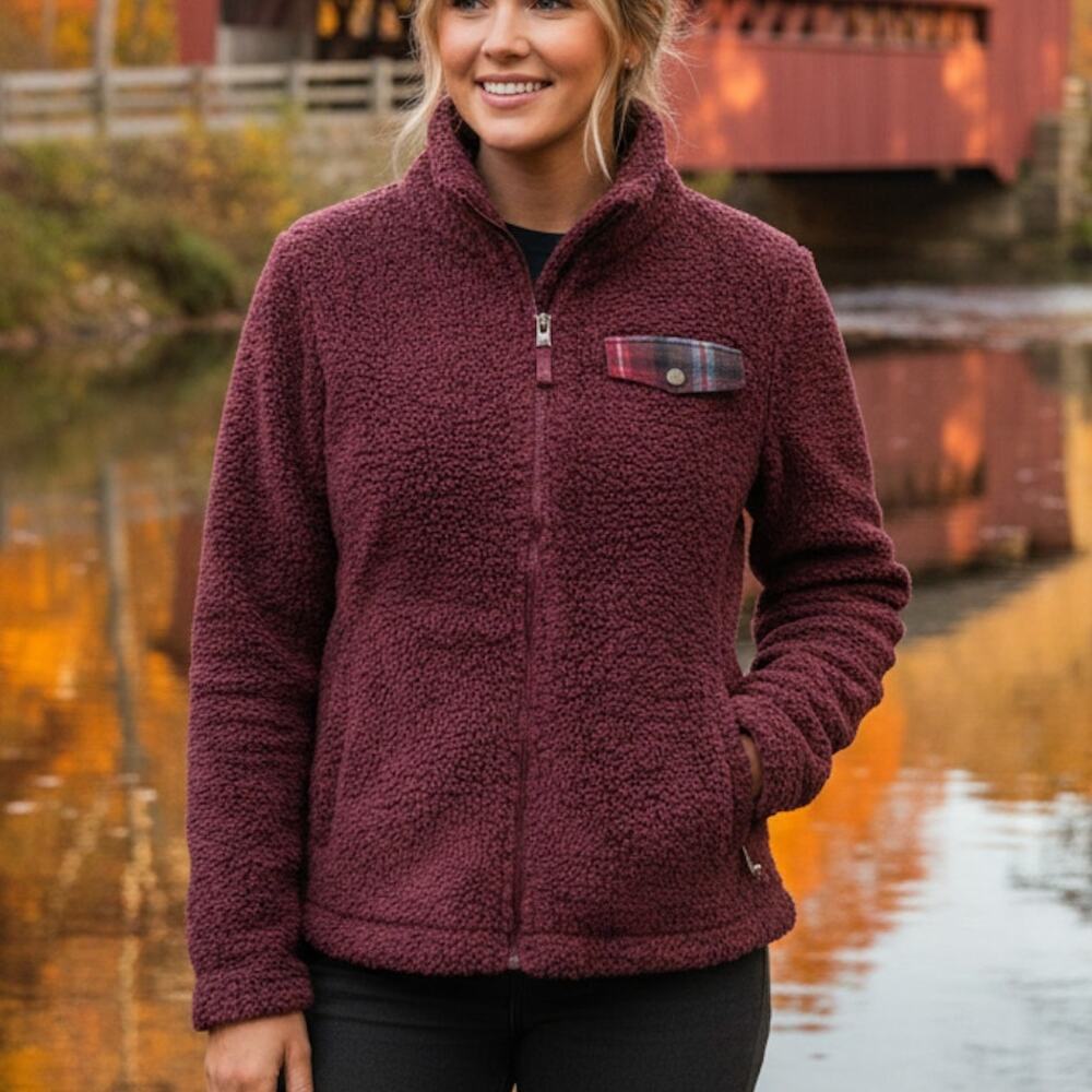 Pendleton Full Zip Fleece Mock Neck Jacket With Plaid Contrast Womens Small